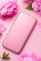 Digital UI design mockups in peony pink tones showcasing a sleek minimal interface with bold feminine branding elements for modern applications photo