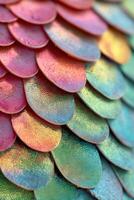 Vibrant colorful scales create intricate patterns on a fantasy creature in a mesmerizing display of nature's artistry photo