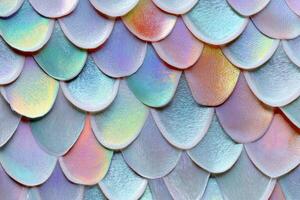 Colorful scales create a shimmering effect on a textured surface in natural light photo