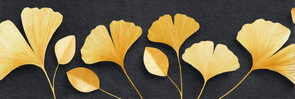 Gold ginkgo leaves create elegant decorative pattern on dark background in artistic design photo