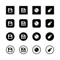 Data Storage Devices Floppy Disk Cd And Usb Drive Simple Black Icons vector