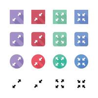 Collection Of Resize And Fullscreen Flat Icons With Square And Round Backgrounds vector