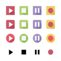 Media Player Control Icons Set Flat Design With Long Shadows vector