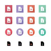 Set Of Colorful Flat Document Icons For Multimedia And Archive Files Types vector