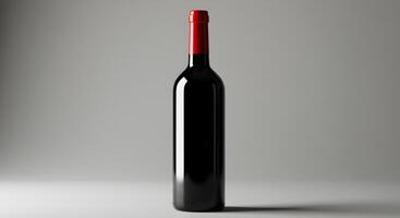 Elegant Black Wine Bottle with Red Seal on a Clean Background Studio photo