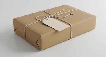 Simple gift wrapping with string and tag, creating a minimalist aesthetic presentation photo