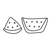Two slices of watermelons. Outline hand drawn illustration on white background. vector