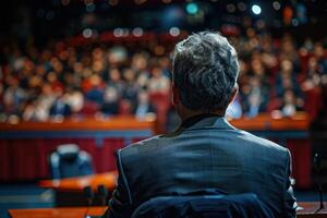 Man Facing Audience in a Formal Setting photo