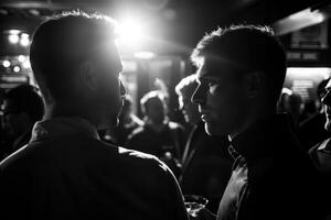dos hombres en conversacion a un noche evento foto