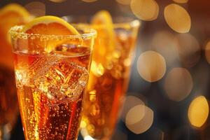 Sparkling Orange Cocktail with Ice Cubes photo