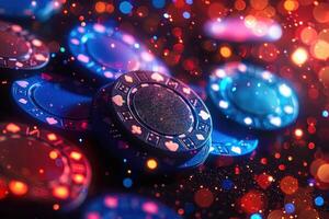 Casino Chips Under Bokeh Lights photo