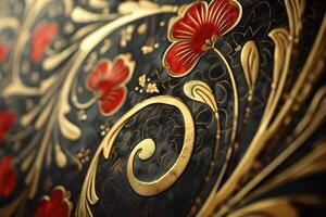 Golden Floral Design on a Dark Surface photo
