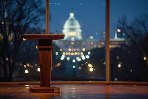 Podium Facing the Cityscape at Dusk photo