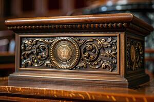 Ornate Wooden Box with Embossed Design photo