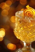 Close-Up of a Refreshing Sparkling Drink with Orange Twist photo