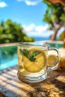 Refreshing Summer Drink with Lemon and Mints photo