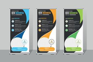 Business roll up banner template,Business Promotion Banners Displaying Various Services and Contact Information for New Ventures vector