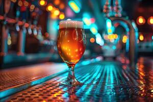 A Glass of Beer on a Bar Counter at Night photo