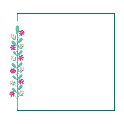 Square Wreath Border Frame With Green And Pink Yellow Floral Decoration