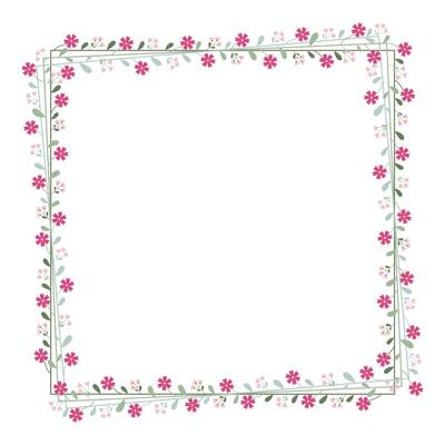 Green Square Wreath Border Frame With Green Leaves And Red Pink Flowers Decoration