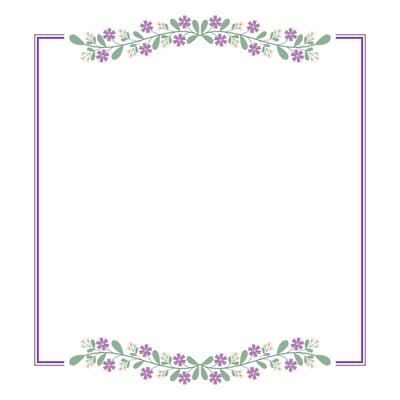Purple Square Wreath Border Frame With Green Leaves And Yellow Purple Flowers Decoration