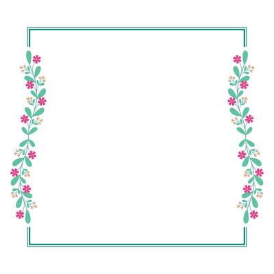 Green Square Wreath Border Frame Decorated With Green And Pink Yellow Floral