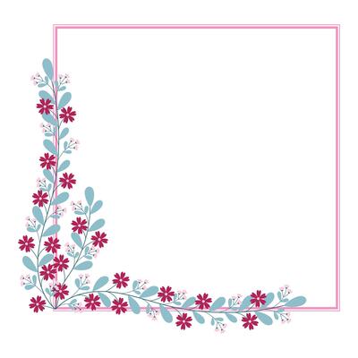 Pink Square Wreath Border Frame Decorated With Green And Red Pink Flowers