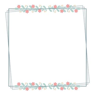 Square Wreath Border Frame With Green And Yellow Peach Floral Decoration