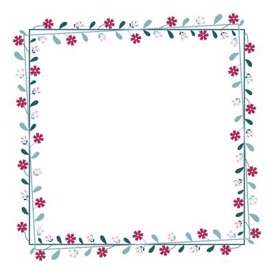 Square Wreath Border Frame With Green And Red Pink Floral Decoration