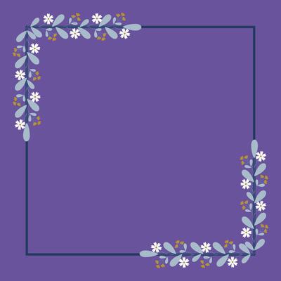 Blue Square Wreath Border Frame Decorated With Blue And White Yellow Floral