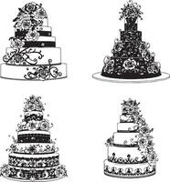 Elegant wedding cake concept in floral monochrome illustration vector