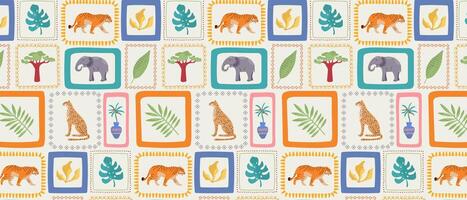 Summer pattern in retro style. Vintage style. Tropical illustration in patchwork style. vector