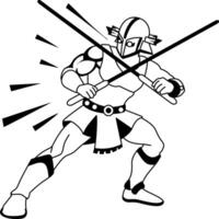 A glyph illustration of a gaming character with light swords vector