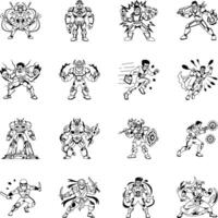 Collection of Glyph Style Cyber Gaming Characters vector