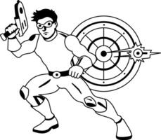 Target shooting with a gun illustration of a character in glyph style vector