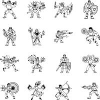 Collection of Glyph Style Fantasy Game Characters vector