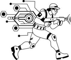 Bionic hero illustration in glyph style vector