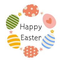 Colorful Easter eggs arranged in a circular pattern with festive greeting for spring holiday vector