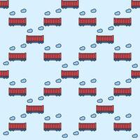 Red Shipping Container with Wheels seamless pattern - modern background vector