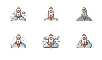 Futuristic Rocket Startup Logo Set crafted with modern rocketship concepts and colorful themes vector