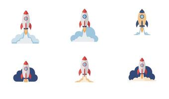 Bold colorful rocketship graphics designed for Rocket Startup Logo Set branding innovations vector