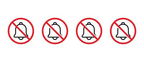 Bell with forbidden sign icon set. No alarm, reminder notification prohibition symbol vector