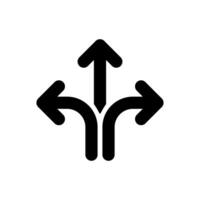 Three-way arrow icon isolated on white background. 3 direction arrows sign symbol vector