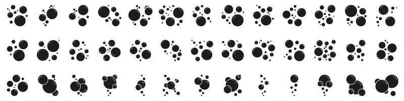 Soap Bubbles Solid Icon. Set Of Soapy Air Bubbles Floating In Different Arrangements Silhouette Symbol. Isolated Illustration vector