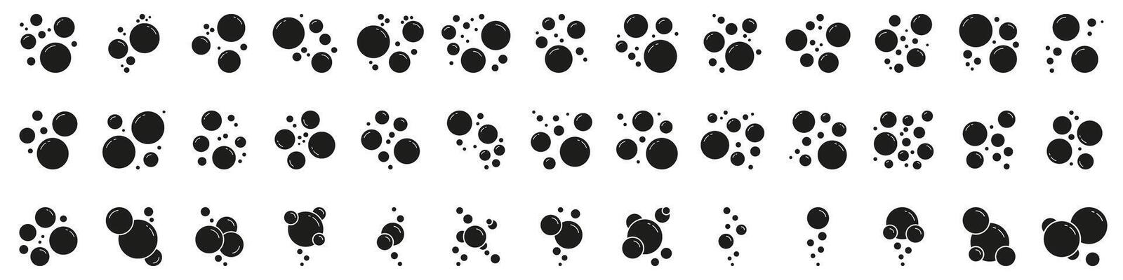 Soap Bubbles Solid Icon. Set Of Soapy Air Bubbles Floating In Different Arrangements Silhouette Symbol. Isolated Illustration