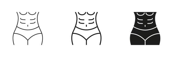 Female Torso Line and Silhouette Icon, Fitness And Core Strength. Women Abs And Waist Representing Physical Training. Editable Stroke. Isolated Illustration vector