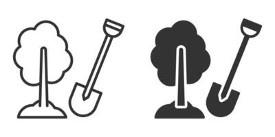 Two black and white images of shovels and trees vector