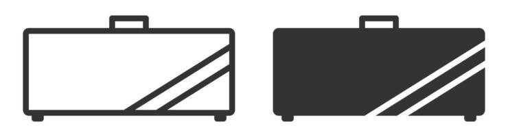Two suitcases are shown in black and white vector