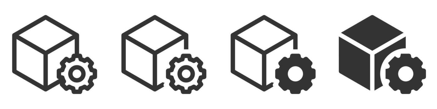 Four gears and a cube with a gear on it vector