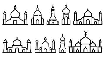 Beautiful Islamic Mosque Icons and Symbols, mosque illustration line art vector